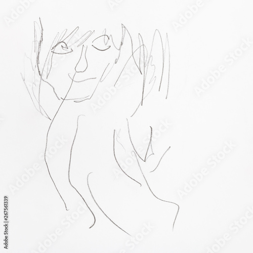 sketch of happy male face with long hairs
