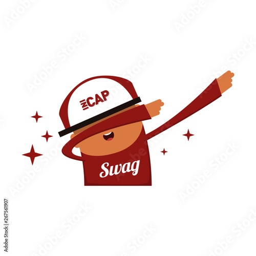 Swag boy with red clothes, hat and shoes doing dab pose