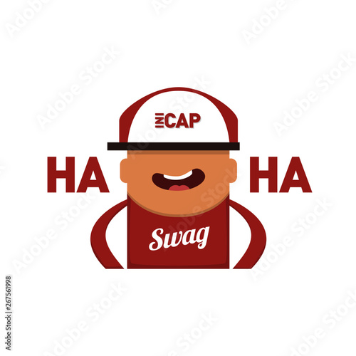 Swag boy with red clothes, hat and shoes laughing and chuckling