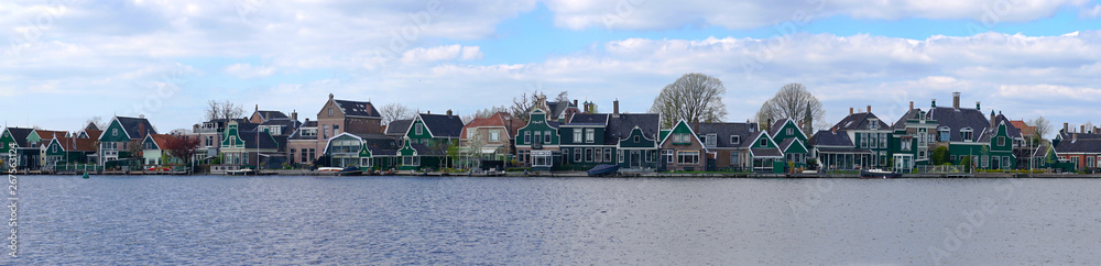 Zaandam, The Netherlands, April 11, 2019: Houses located on the Oude Haven in Zaandam