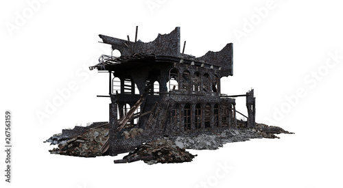 Building ruins. Isolated on white background. 3D Rendering  Illustration.