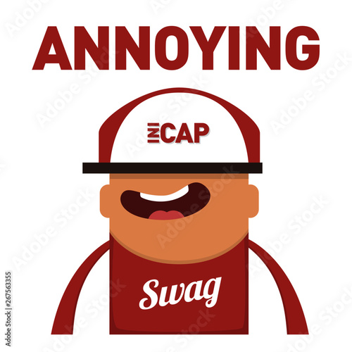 Swag boy with red clothes, hat and shoes smirking and says annoying