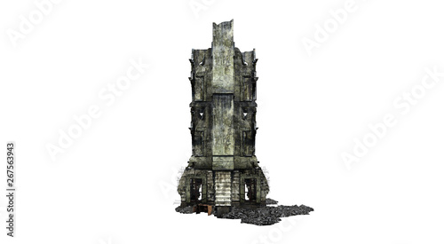 Building ruins. Isolated on white background. 3D Rendering, Illustration. © vahekatrjyan