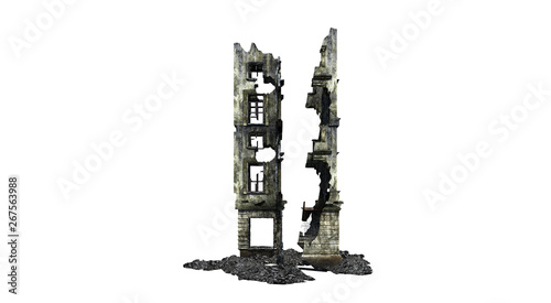 Building ruins. Isolated on white background. 3D Rendering  Illustration.