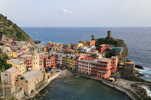 View of the colourful Vernazza town with the sea behind. Cinque Terre  Liguria  Italy