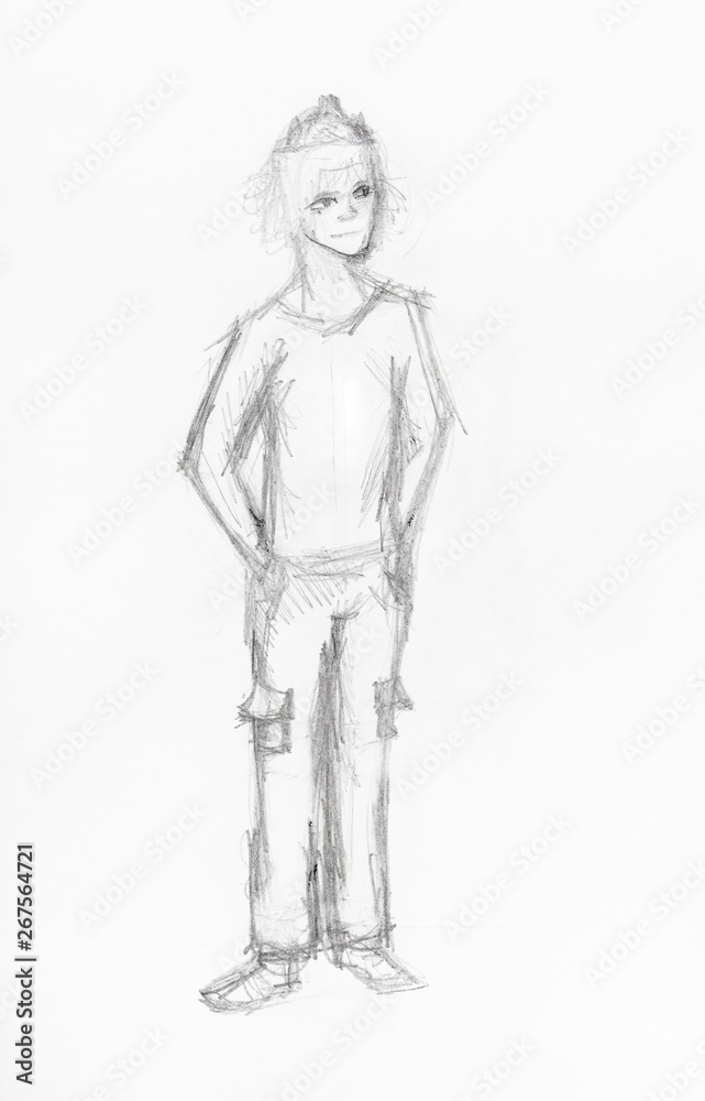 sketch of boy in casual clothes by pencil sketch of boy in casual clothes by pencil