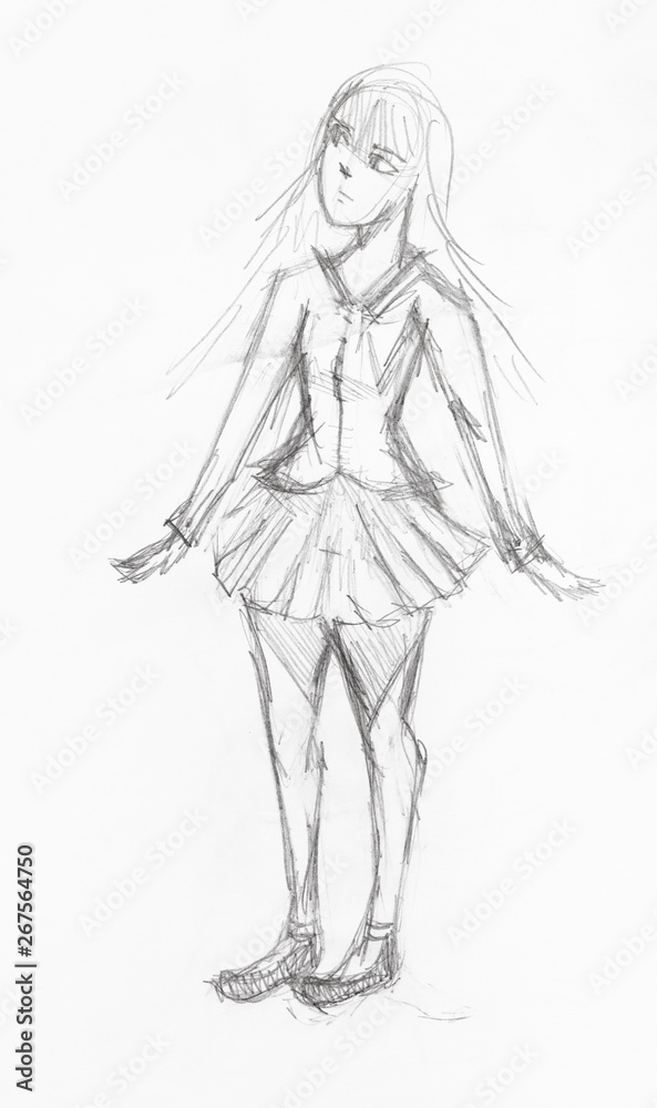girl in wide short skirt hand drawn by pencil girl in wide short skirt hand drawn by pencil