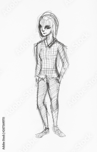 sketch of happy teenager with in plaid shirt