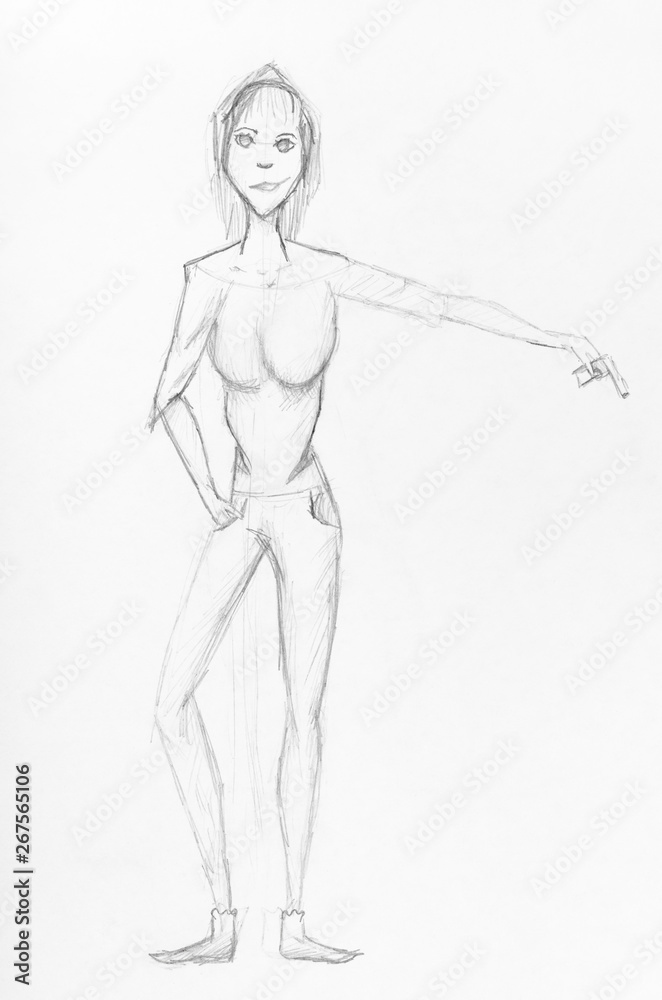 sketch of girl throwing out small gun by pencil sketch of girl throwing out small gun by pencil