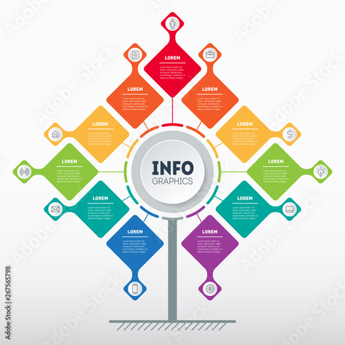 Business presentation concept with 11 options. Template of tree, info chart or diagram with eleven process. Vector infographic of technology or education with 11 steps.