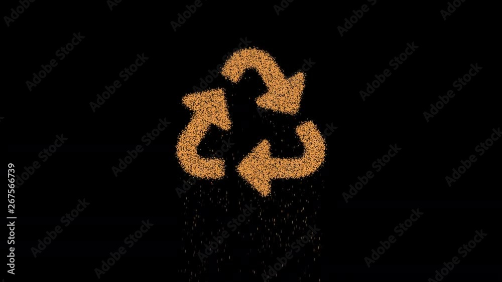 Symbol recycle appears from crumbling sand. Then crumbles down. Alpha channel Premultiplied - Matted with color black Symbol recycle appears from crumbling sand. Then crumbles down. Alpha channel Premultiplied - Matted with color black