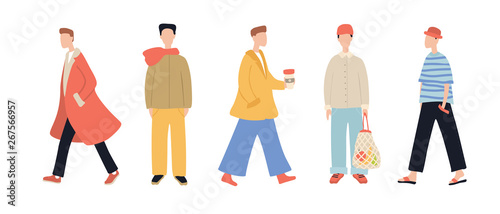 Group of stylish cartoon man characters wearing casual clothes isolated on white background