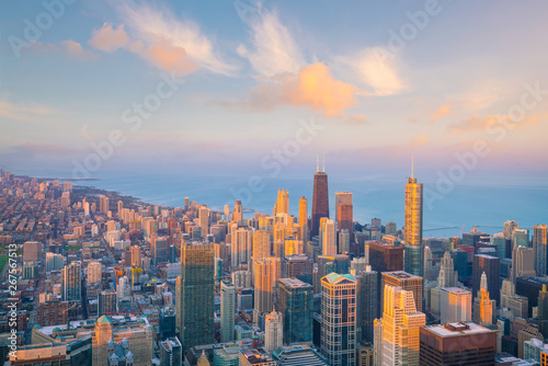 Downtown skyline of Chicago from top view in USA