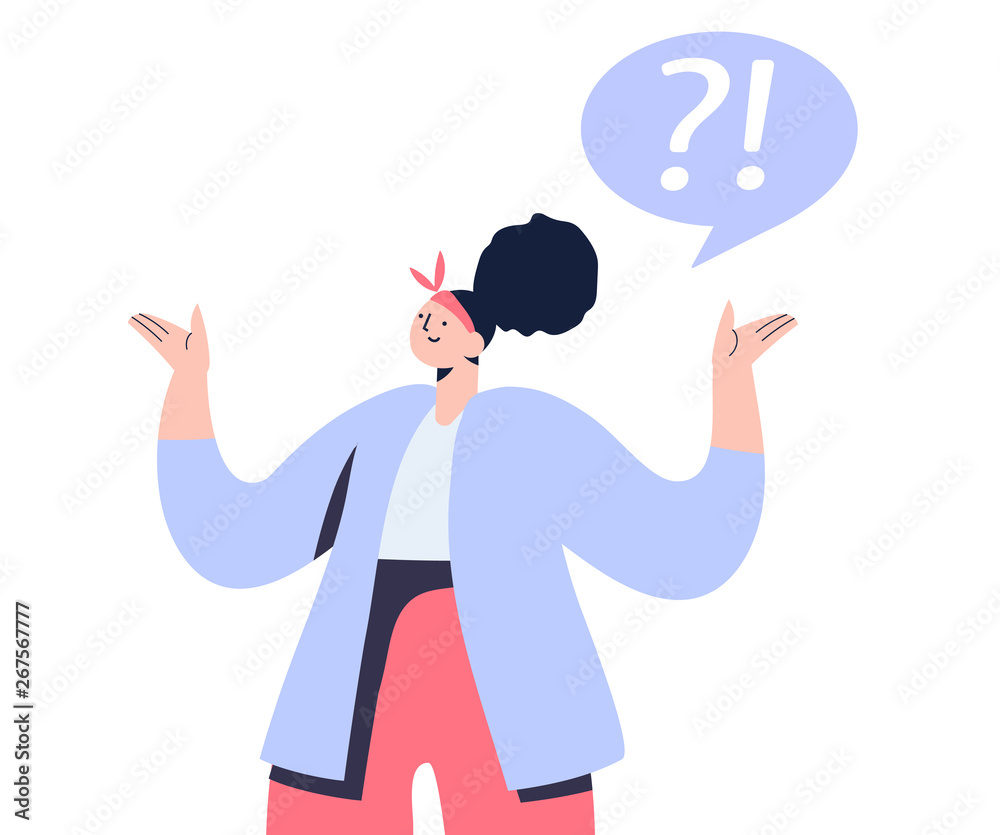 Woman with question sign flat vector Woman with question sign flat vector