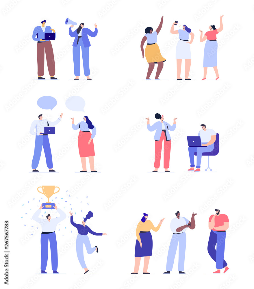 Creative team characters.  Join our team concept. Discussion people. Team thinking and talking. Flat vector illustration.	