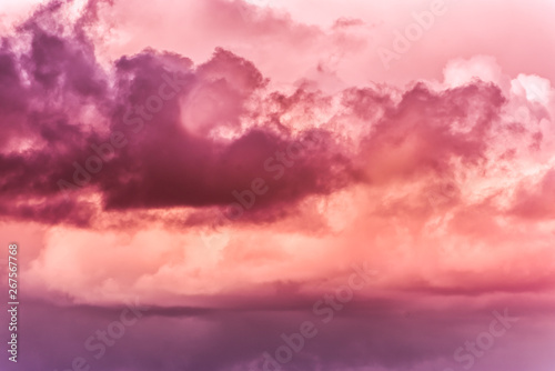 Fototapeta Naklejka Na Ścianę i Meble -  Twilight sky with effect of light pastel pink colors. Colorful sunset of soft clouds.
