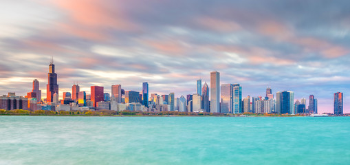 Keuken achterwand Turquoise Downtown chicago skyline at sunset in Illinois  © f11photo