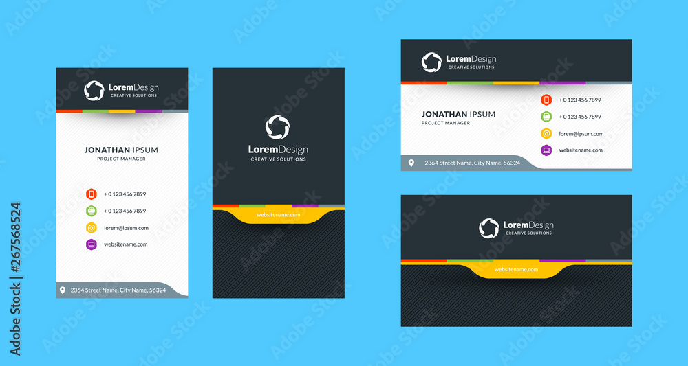 Double-sided creative business card template. Portrait and landscape ...