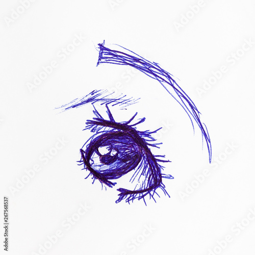 sketch of human eye hand drawn by blue ink