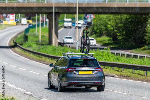 car with bike on uk motorway in fast motion © Jevanto Productions