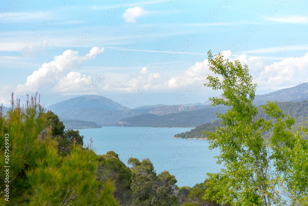View of the Shrine of Torreciudad from El Grado dam, Aragon, Spain View of the Shrine of Torreciudad from El Grado dam, Aragon, Spain