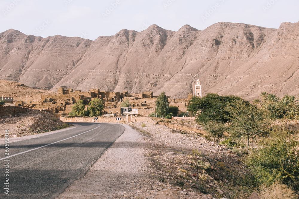 Road in desert landscape in morocco