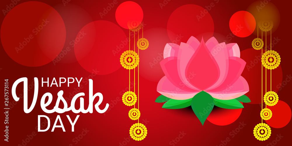 Naklejka premium Vector illustration of a Banner for Vesak Day with Pink Lotus Flower.