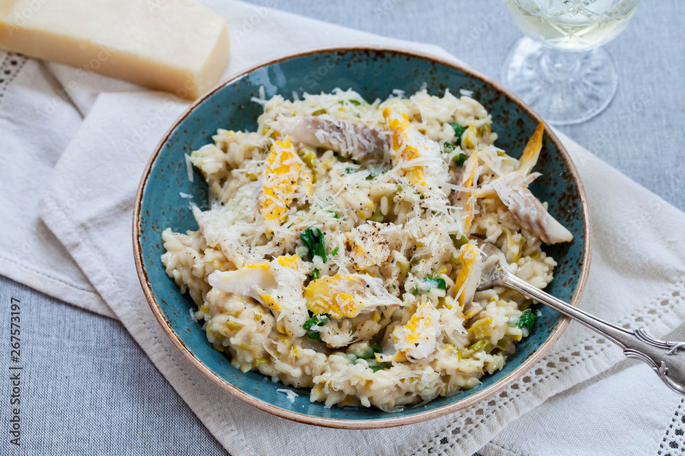 Risotto with smoked haddock, leeks and spinach Risotto with smoked haddock, leeks and spinach