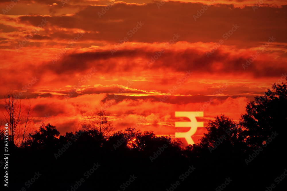 Fototapeta premium Burning sunset sky horizon