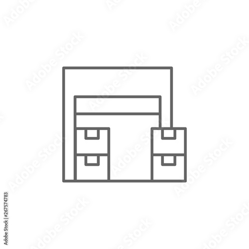 Industry flat, distribution, factory, goods, storage, store, warehouse icon