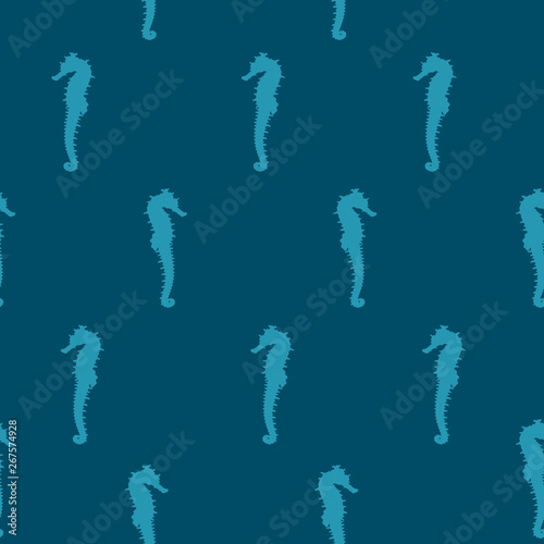 Seamless pattern Seahorse on blue background, vector eps 10