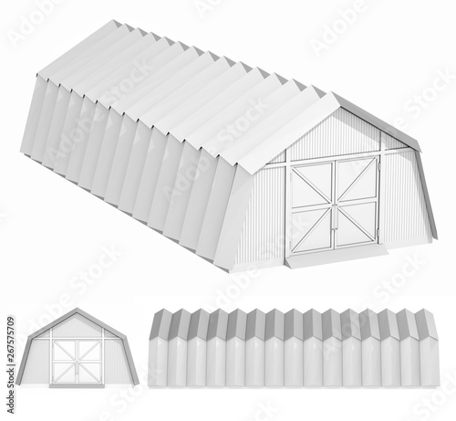Hangar from profile metal fast-assembly. 3d illustration set isolated on white
