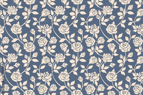 Blue roses floral seamless pattern