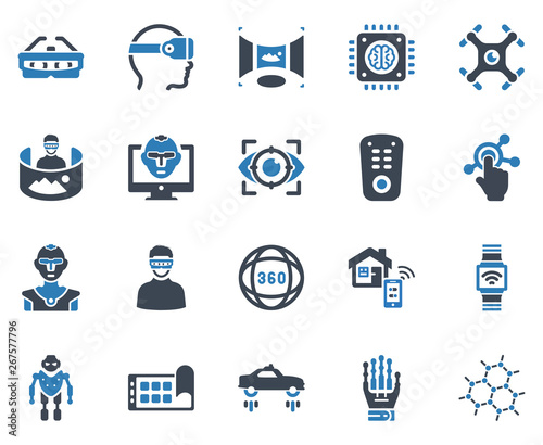 Technology Icon Set - vector illustration . technology, virtual reality, vr, 3d, glasses, artificial, intelligence, icons .