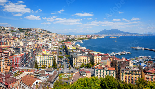 Panoramic view of Naples city and Mount Vesuvius, Italy photo