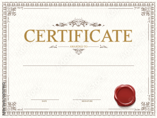Certificate or diploma template design with seal and watermark