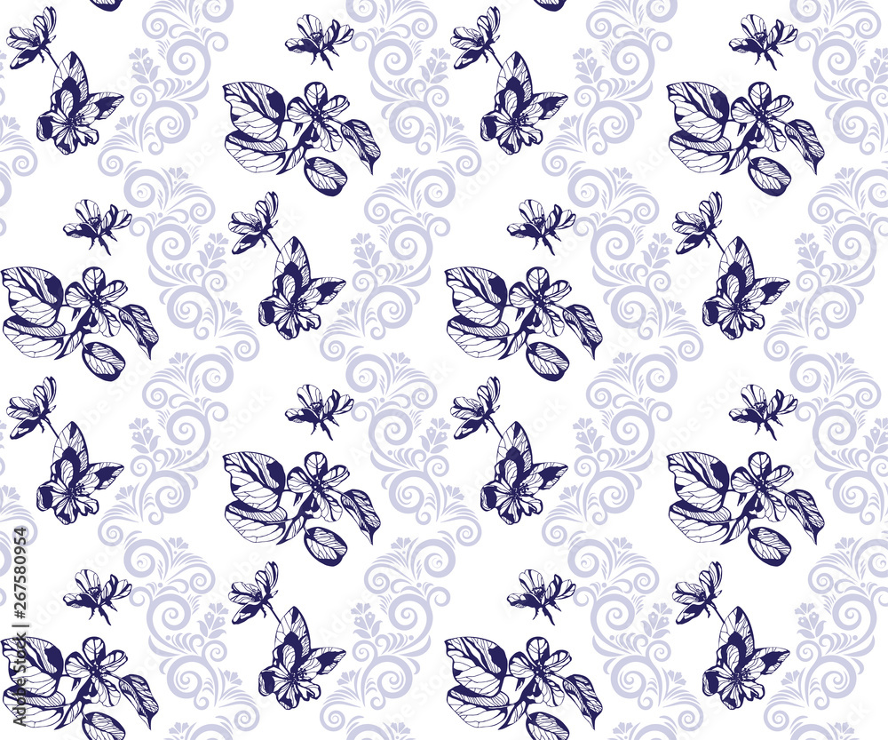 flowers seamless patern. Hand drawn ink illustration. Wallpaper or fabric design. Vector pattern.