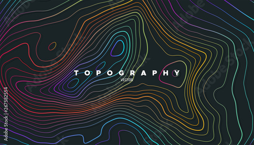 Topography relief. Abstract background. Vector illustration. Outline cartography landscape. Modern poster design. Trendy cover with wavy colorful lines