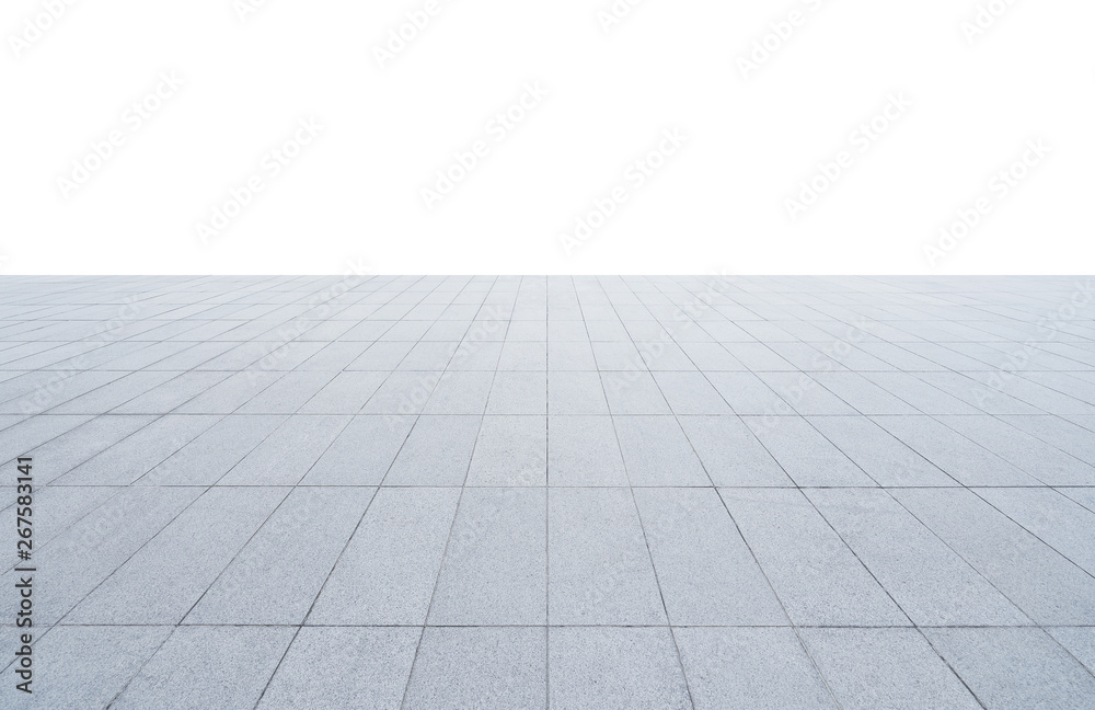 Empty concrete marble floor with perspective line isolated on white background ,Commercial advertising concept use background .