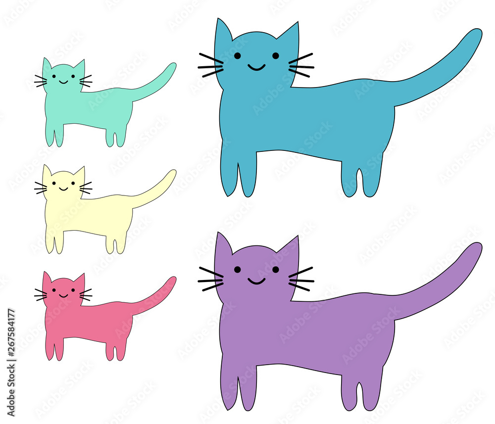 Set of cute cats in simple design for kid's greeting card design, t-shirt print, inspiration poster. Set of cute cats in simple design for kid's greeting card design, t-shirt print, inspiration poster.