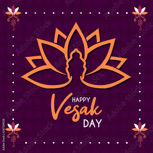 Happy Vesak Day card of lotus flower and buddha