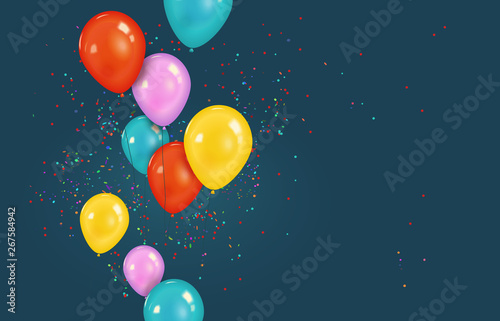 Vector background with floating party balloons and confetti. Vector illustration - Illustration