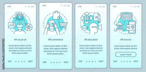 Augmented reality applying onboarding mobile app page screen with concepts