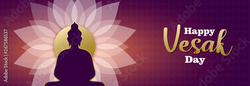 Vesak Day banner of buddha and pink lotus flower