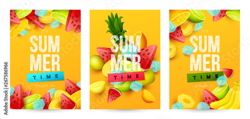 Summer background with fruits. Vector illustration