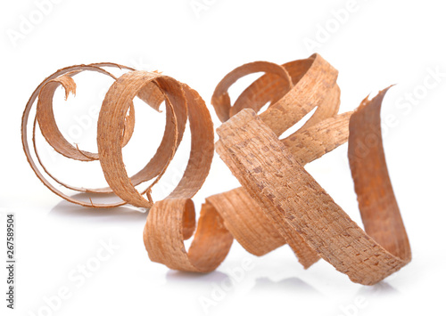 Wood shavings isolated on white background