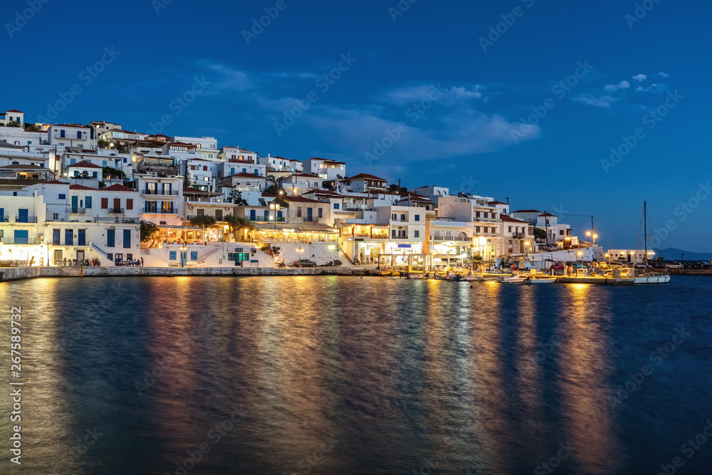 Picturesque Batsi village on  Andros island at night, Cyclades