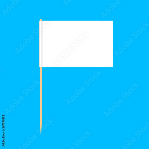 wooden toothpicks flags miniature isolated on blue background, toothpick flags rectangle blank or white, toothpick pin icon, toothpick flags for mini stick pointer message