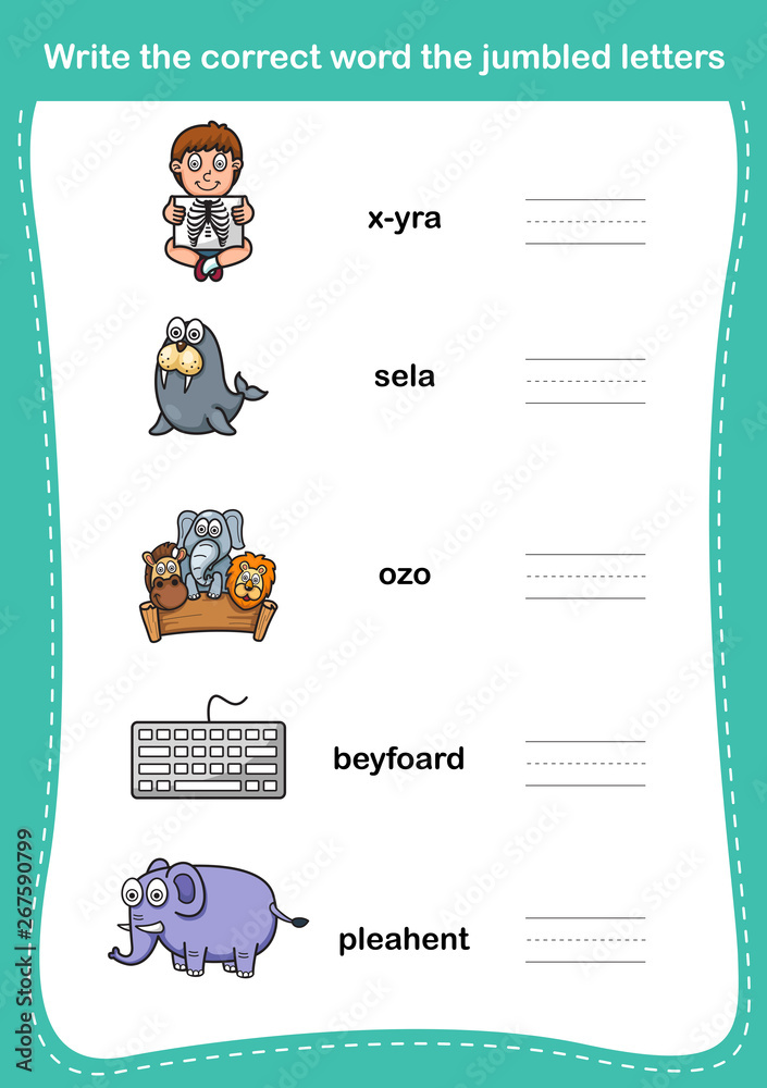 Obraz premium Write the correct word the jumbled letters,illustration, vector