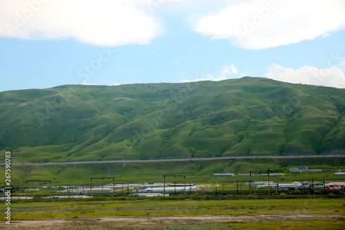 Green field in Spring with Mountain view